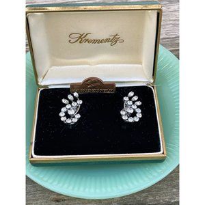 Vintage Krementz 14K white gold Overalay Rhinestone Earrings NIB